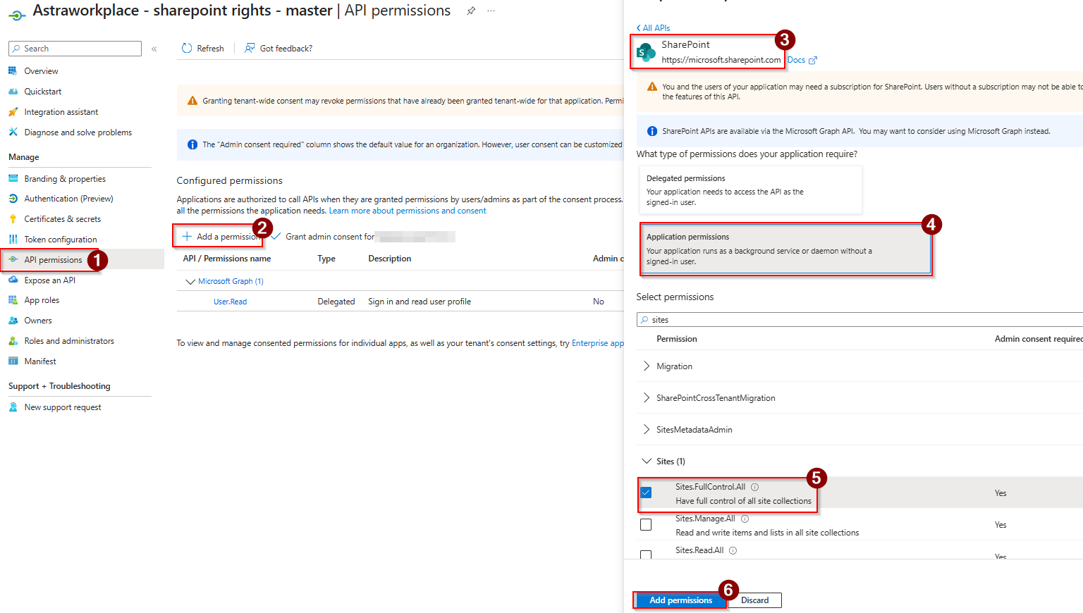 Image parcourant l'ajout d'une permission