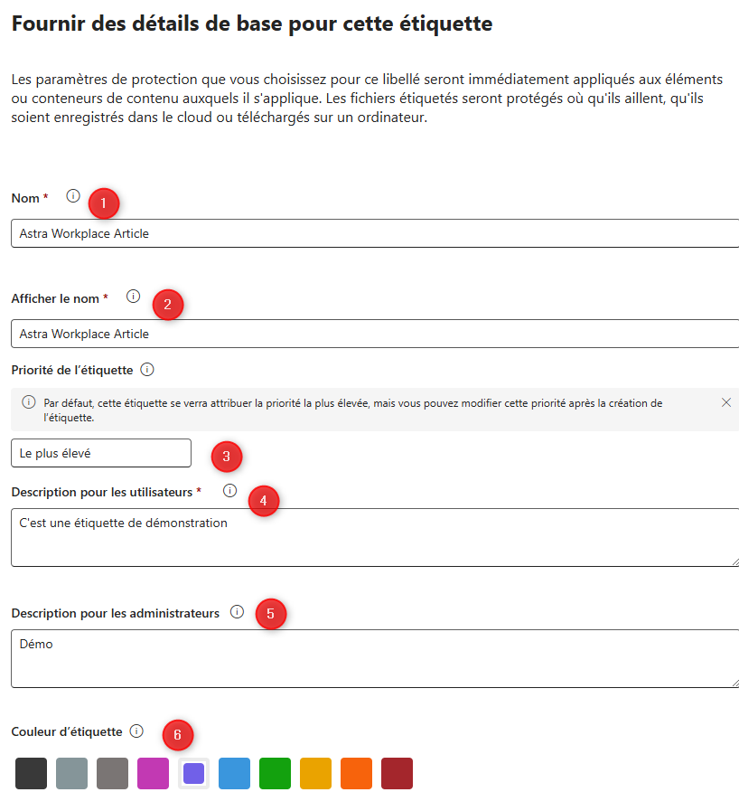 Informations générales d’une étiquette dans Purview