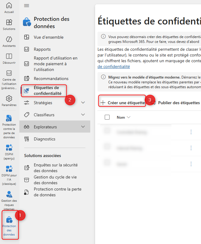 Création d’une étiquette dans Microsoft Purview