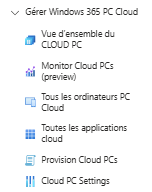 Menu Windows 365 dans Intune