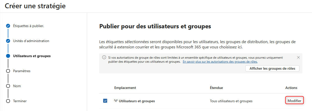 Modification du ciblage utilisateurs pour la stratégie de publication
