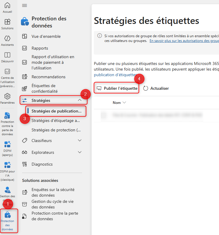 Navigation vers la publication d’étiquette dans Microsoft Purview