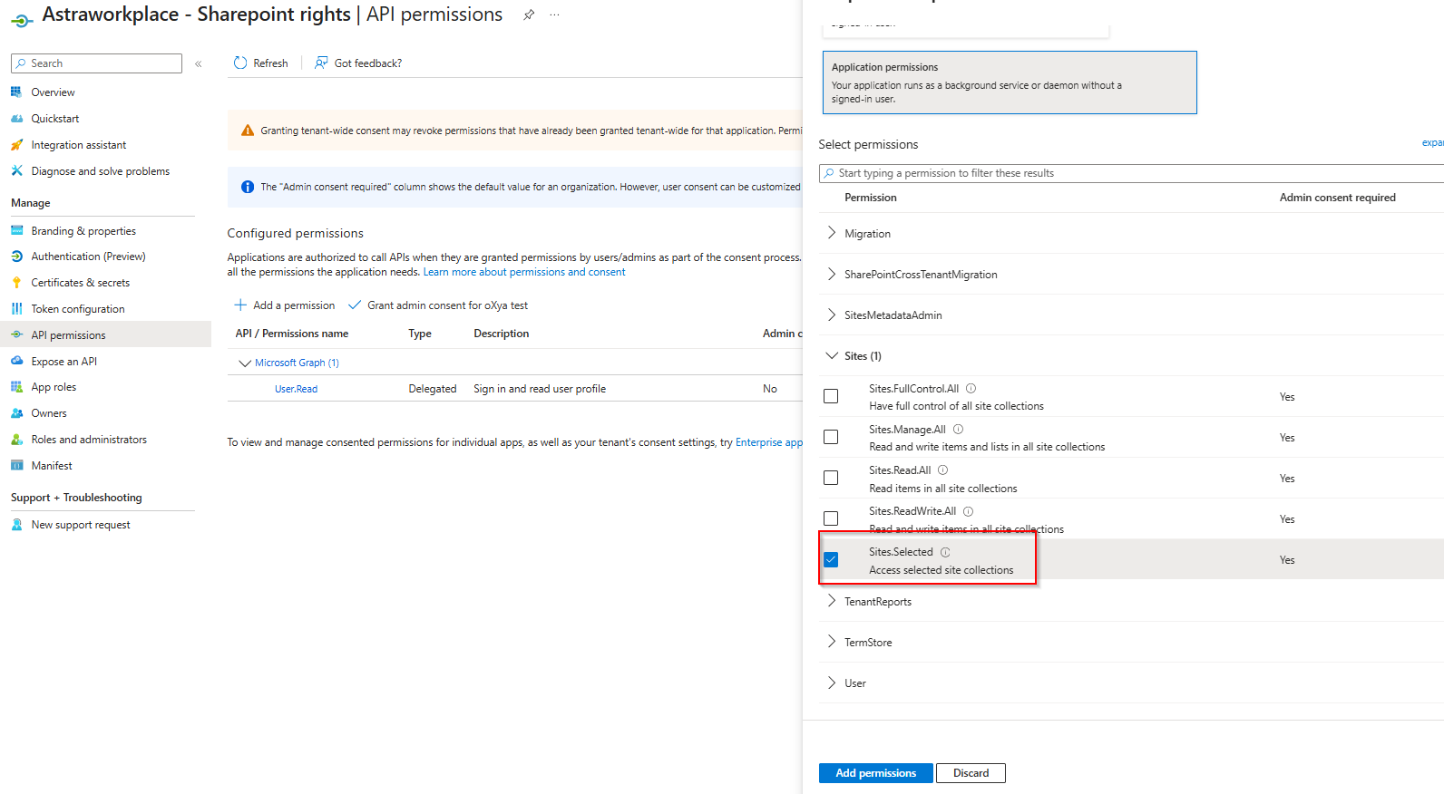 permission sites.selected