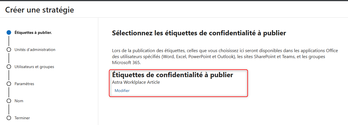 Choix des étiquettes de confidentialité à publier