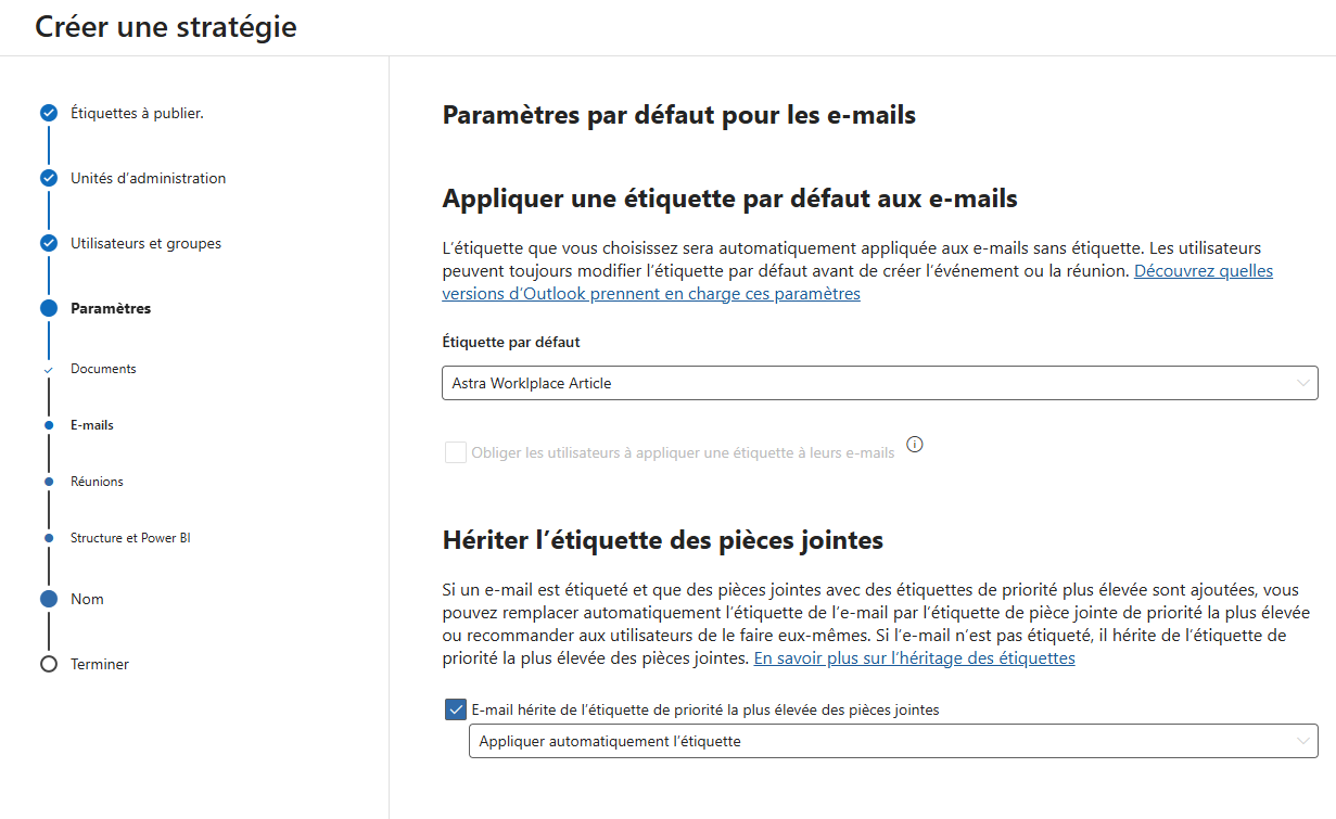 Paramètres de publication pour les emails