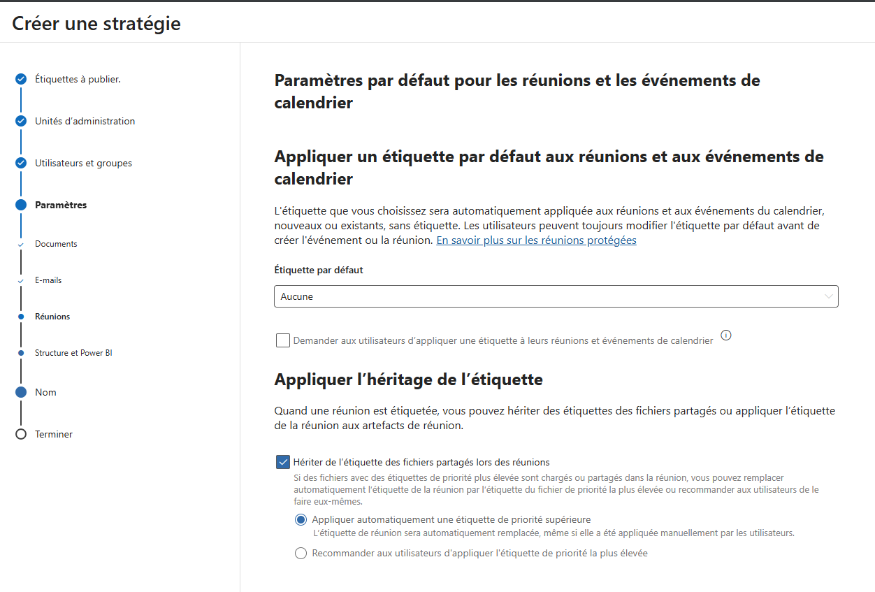 Paramètres de publication pour les réunions