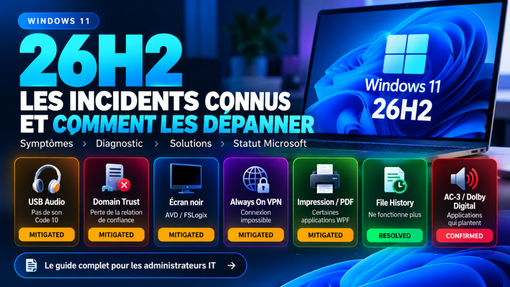 Windows 11 26H2 : les incidents connus et comment les dépanner